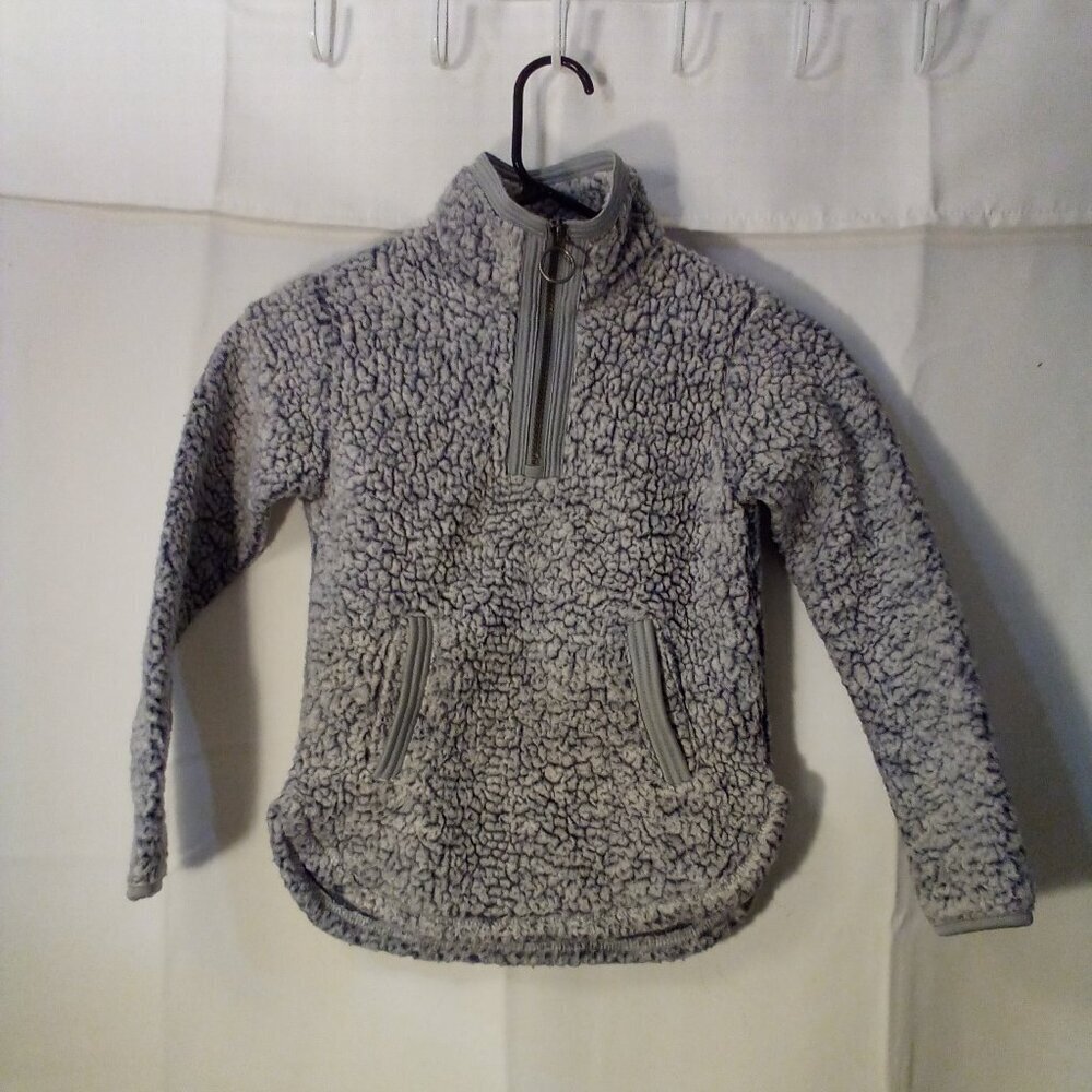 Cuddly Sherpa Jacket Kids 5 6 Girls Top Zip Pocket Gray